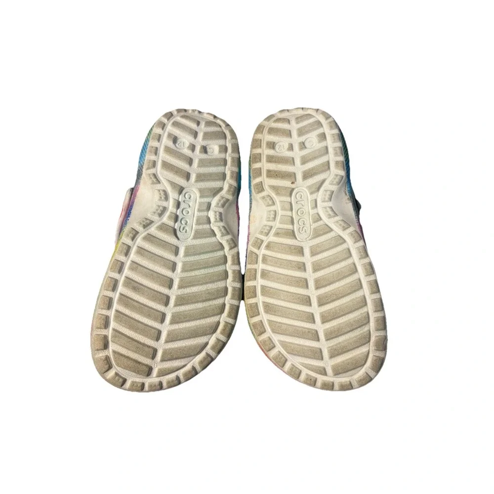CROCS Classic Faux Fur‎ Lined Tye Dye Spray Kids Size C12 Girls Mermaid Jibbitz